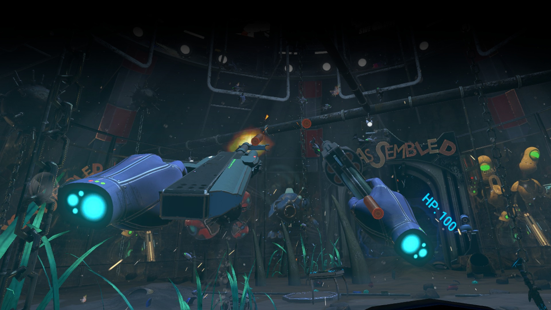 Robot combat inside a futuristic Disassembled arena